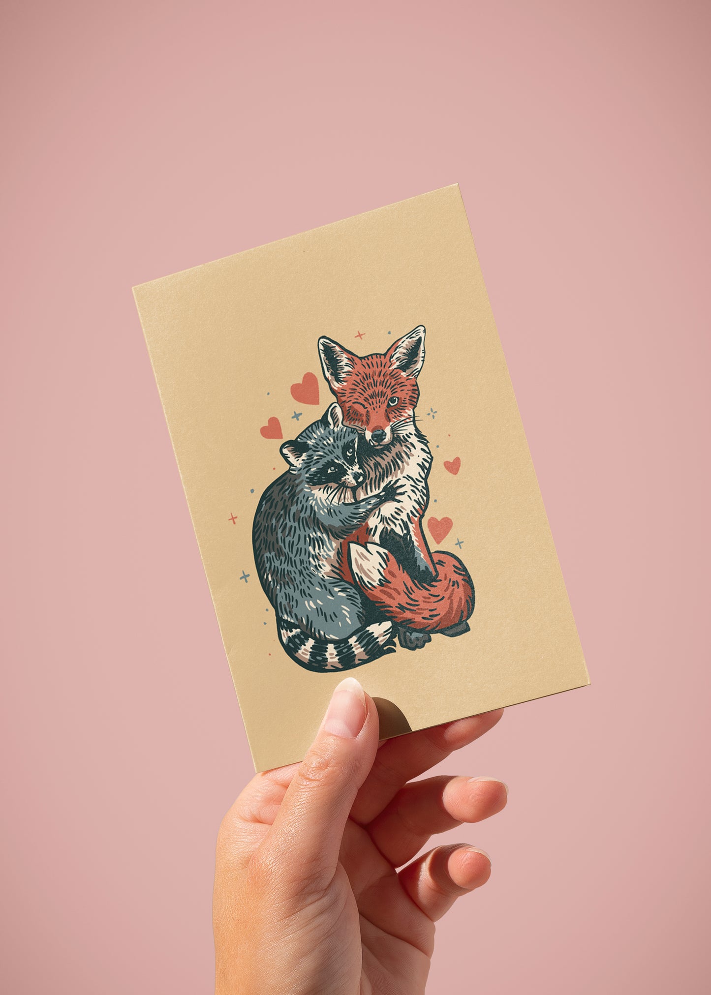 Fox <3 Raccoon Valentine's Greeting Card
