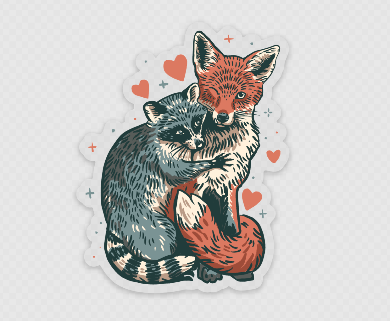 Fox And Raccoon Transparent Vinyl Weatherproof Sticker