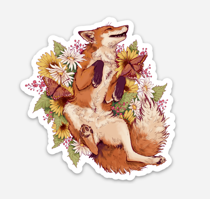 Floral Fox Vinyl Weatherproof Sticker