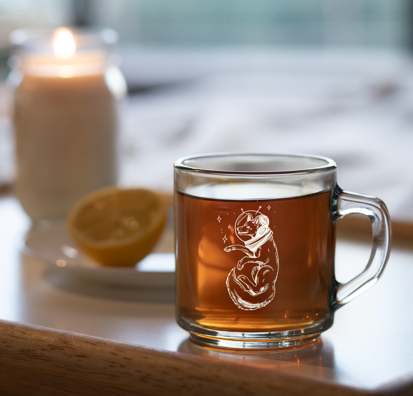 Elmwood Space Fox Glass Mug