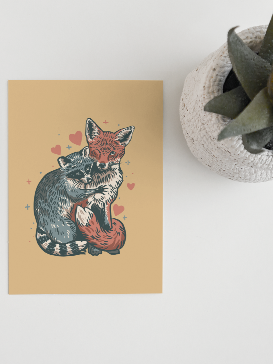 Fox <3 Raccoon Greeting Card