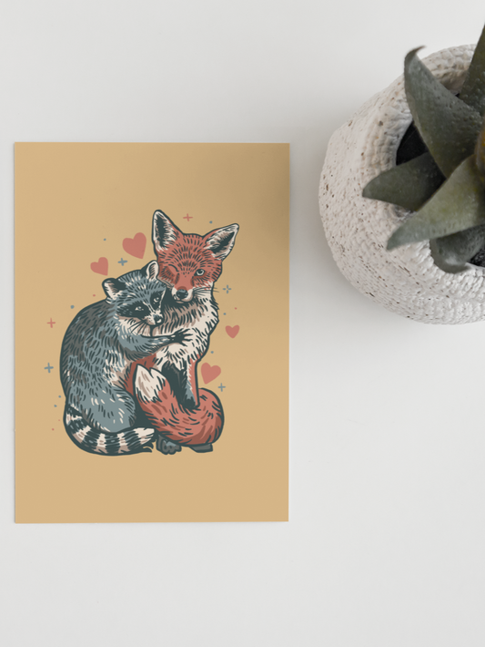 Fox <3 Raccoon Greeting Card